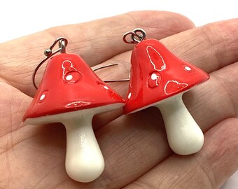 3D Mushroom Earrings: Kawaii Red Toadstool Jewelry