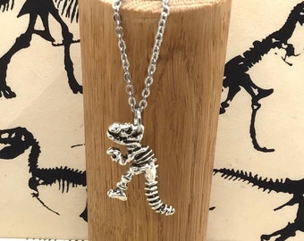 T-Rex Skeleton Necklace, Science Jewelry, Stainless Steel Chain