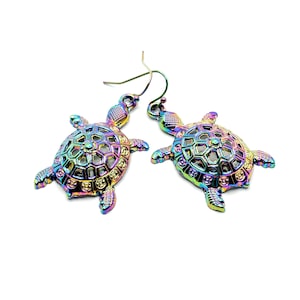 Turtle Earrings, Rainbow Turtle Earrings, Turtle Jewelry, Iridescent Turtle Earrings, Iridescent Jewelry, Gift for Turtle Lover, Turtle Gift