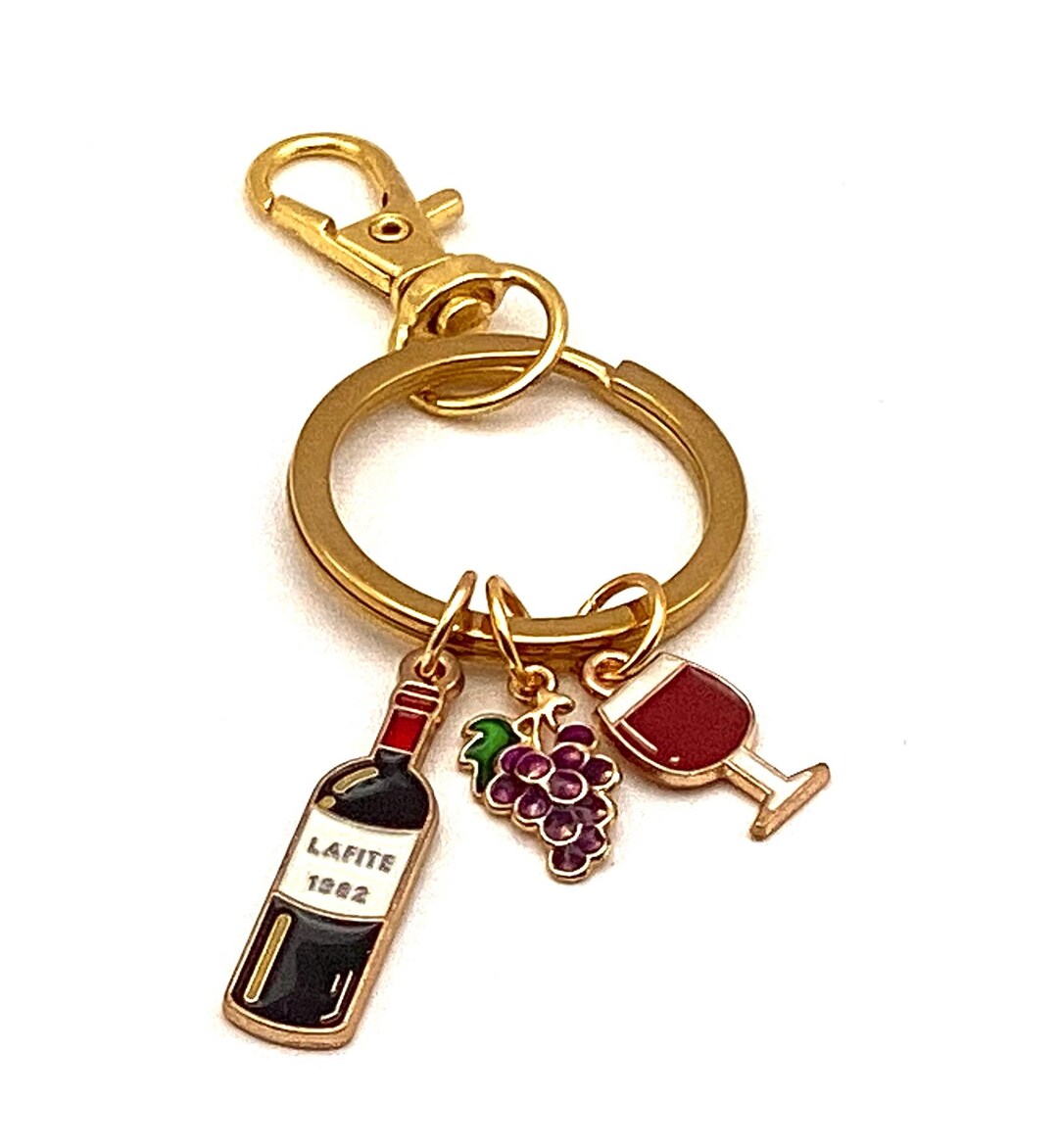 Wine Bottle Bag Charm With Wine Glass and Grapes Accent - Etsy
