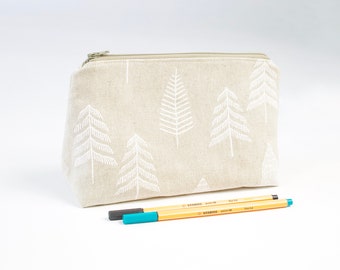 Trees Cotton Cosmetic Bag, Forest Lover Make-up zipper bag
