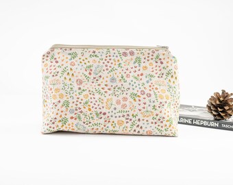 Ditsy Cotton Cosmetic Bag, Romantic Flowers Make-up zipper bag