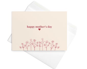 Minimalist Floral Mother's Day Card, Blush Pink or Cream Greeting, Blank Inside