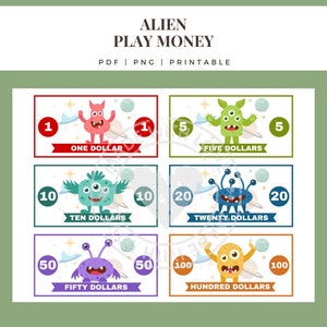 ALIEN Theme Kids Play Pretend Money Printable
