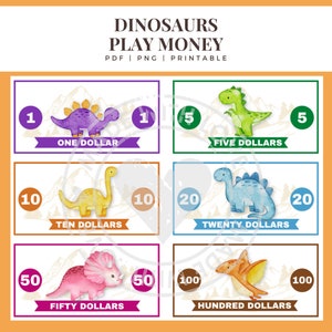 DINOSAURS Pretend Money Kids Play Printable PNG