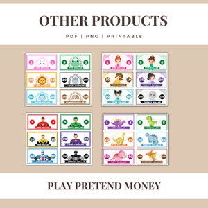 Dinosaurs Pretend Money Kids Play Printable Editable PNG - Etsy