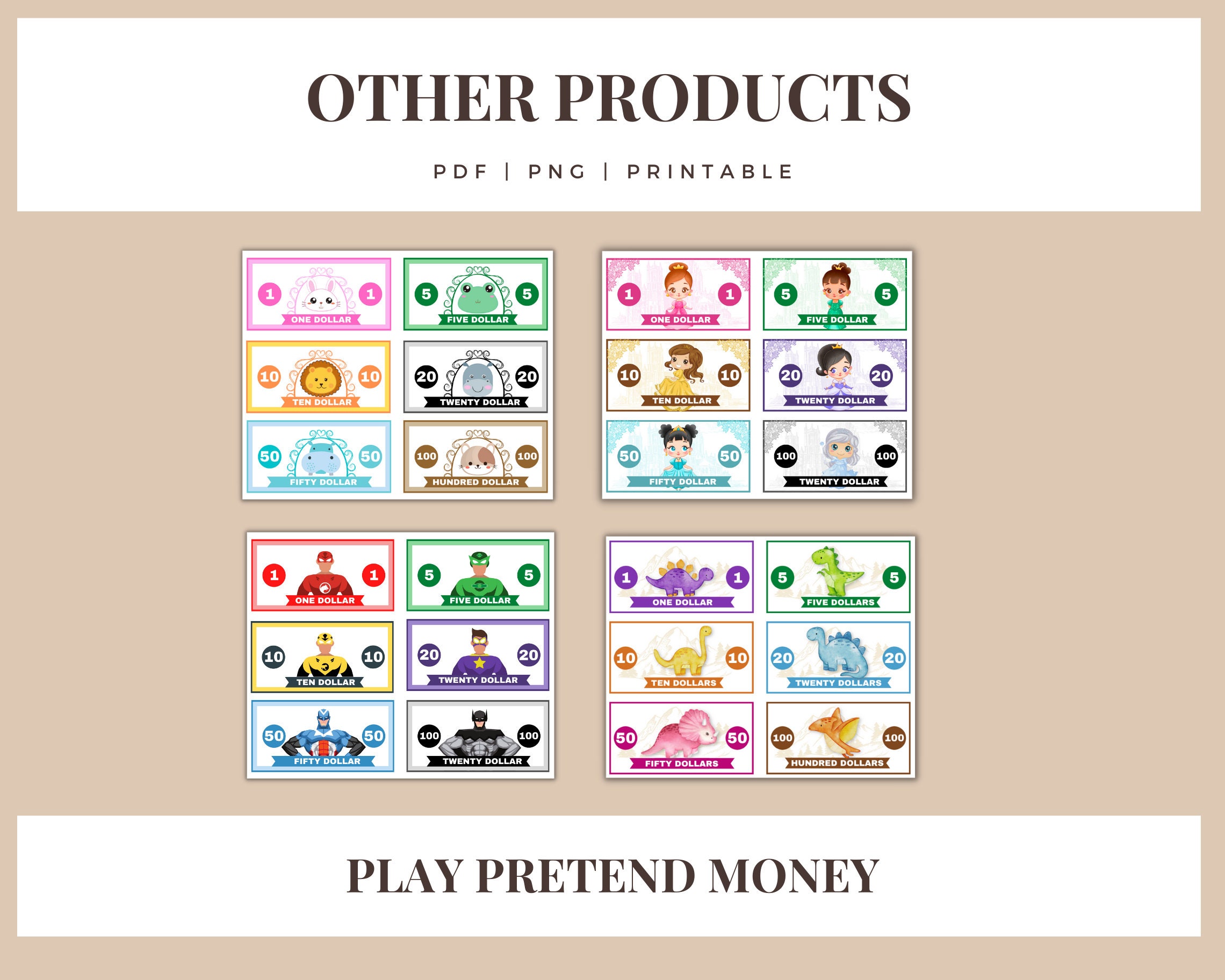 DINOSAURS Pretend Money Kids Play Printable PNG - Etsy