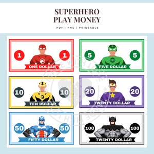 SUPERHERO Pretend Money Kids Play Printable