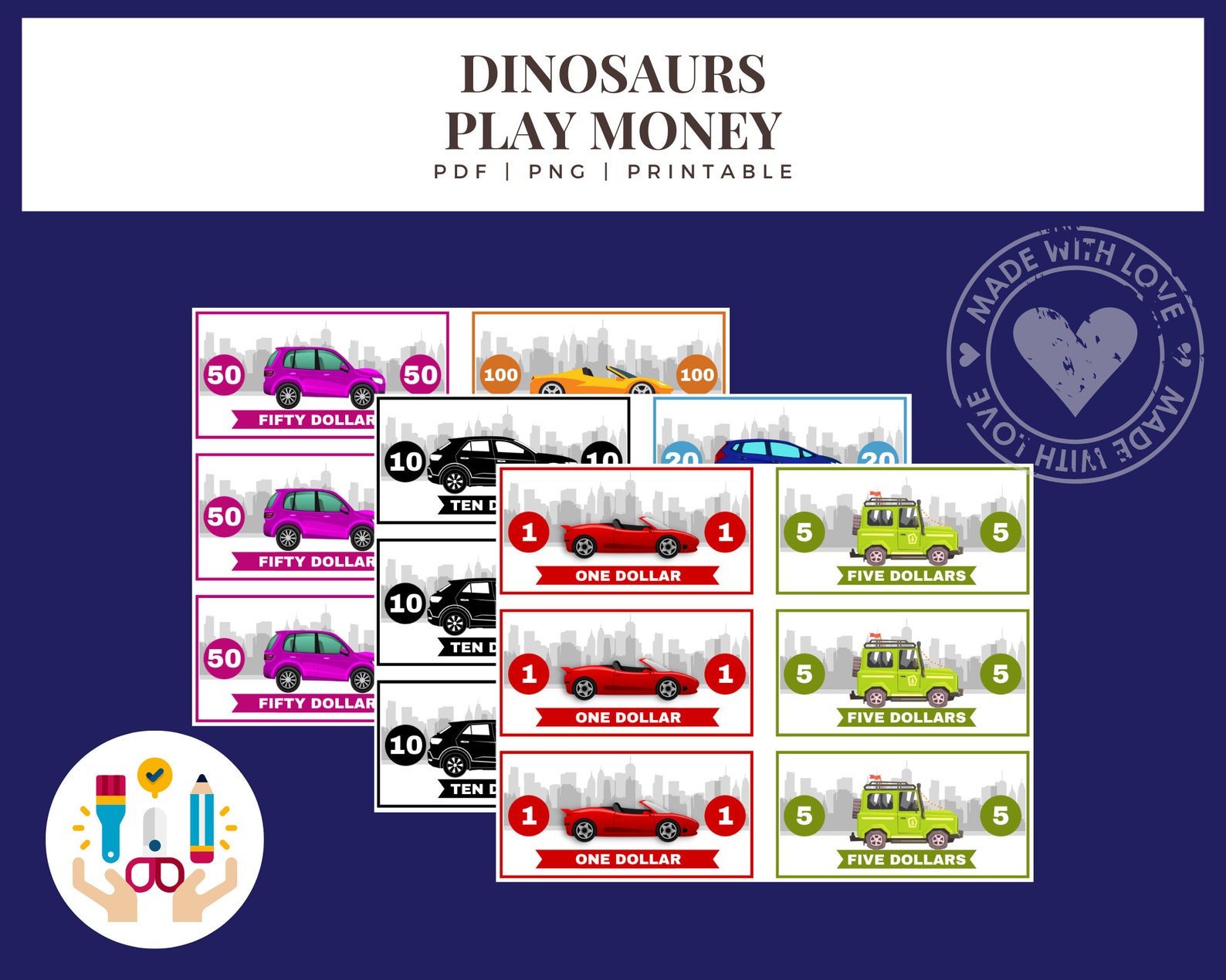 CARS Pretend Money Kids Play Printable Editable - Etsy