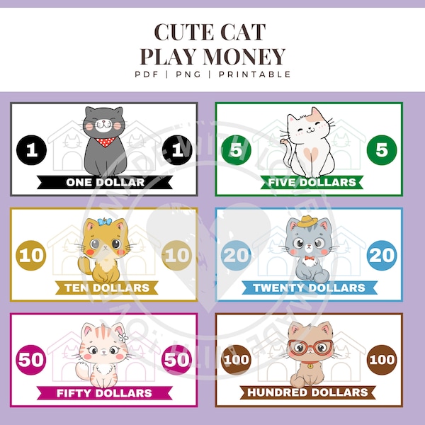 Cat Pretend Money Kids Play Printable