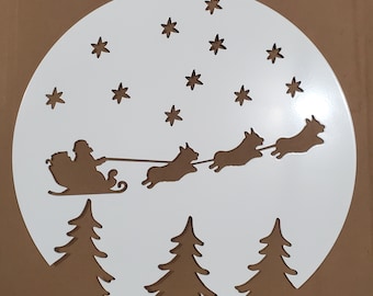 Corgi Drawn Santa Sleigh Scene Wall Art