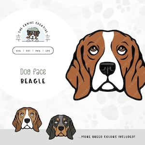 Beagle Gesicht SVG | Hund Hundekopf Clipart PNG | Niedliches Cartoon-Welpen-Design | Druckbare Haustier Illustration | DIY-Geschenk für Hundeliebhaber, Mama oder Papa