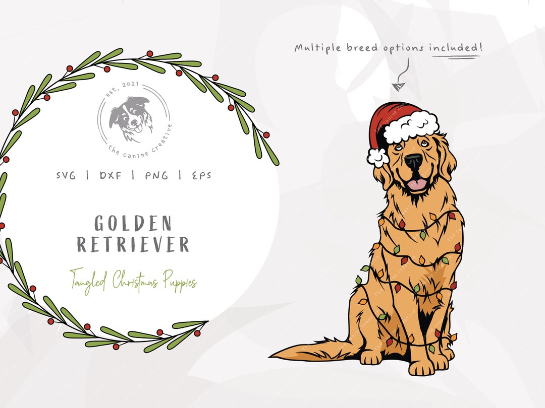 Golden Retriever Christmas SVG, Golden SVG, Tangled Christmas Lights ...