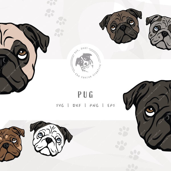 Pug Face SVG, Pug Head Clip Art, Fawn Pug Illustration, Black Pug Art, Printable Dog Portrait, Cricut Cut File, Dog Vector Design