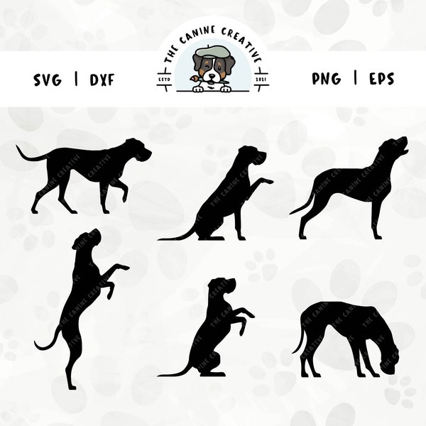 Great Dane SVG Bundle Floppy Ears, Dog Breed Silhouette PNG, Walking Dog Design, Sniffing Dog Clipart, Jumping Begging Dog, Barking Dog