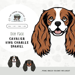 Cavalier King Charles Spaniel Face SVG | Cavaliers Dog Head PNG Clipart| Printable Pet Illustration | DIY Gift for Dog Lover, Mama, or Dad