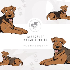 Airedale SVG, Airedale Terrier PNG, Welsh Terrier Art, Dog Laying Down Cut File, Pet Portrait, Printable Dog Clipart, Dog Illustration