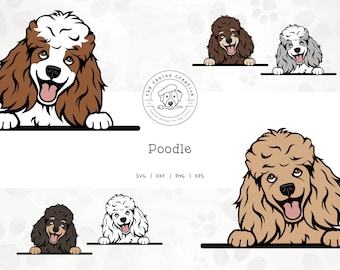 Poodles SVG, Peeking Dog svg #1, Standard Poodle PNG, Toy Poodle Clipart, Printable Dog Art, Dog Illustration, Cricut Cut File, Layered SVG