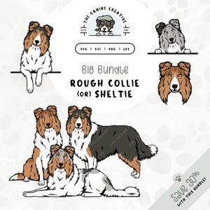 Rough Collie SVG Bundle | Shetland Sheepdog Clipart PNG | Printable Pet Illustration Design | DIY Gift for Sheltie Dog Lover, Mama, or Dad