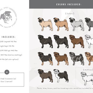 Pug SVG, Standing Dog Design, Brindle Pug Clip Art, Fawn Pug ...