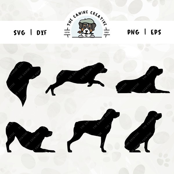 Docked Tail Rottweilers SVG, Rottie Dog Breed Silhouette, Dog Face Clipart, Dog Sitting PNG, Standing Dog Vector, Dog Laying Down Cut File
