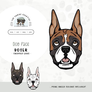 Boxer Dog Face with Cropped Ears SVG | Cute Puppy Head Clipart PNG | Printable Pet Illustration | DIY Gift for Dog Lover, Mama, or Dad