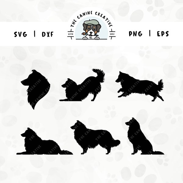 Rough Collie SVG | Shetland Sheepdog Breed Silhouettes | Sheltie Clipart PNG - Portrait, Sitting, Standing, Laying Down, Running, Playing