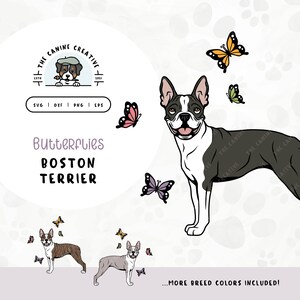 Boston Terrier SVG | Cute Puppy Clipart PNG | DIY Easter Gift for Dog Lover | Spring Colorful Butterflies Wall Art Printable