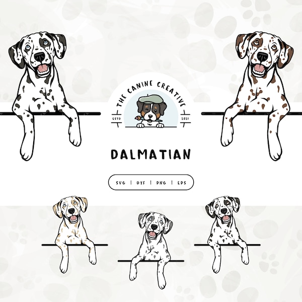 Dalmatians SVG, Dalmation PNG, Dalmatian Clipart, Peeking Dog Illustration #2, Spotted Dog Art, Digital Print, Sublimation Design, Cut File