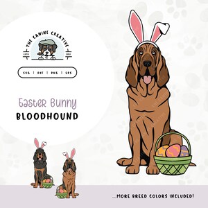 Bloodhound SVG Design | DIY Dog Easter Bunny Gift | Hound Puppy with Egg Basket Clipart PNG | Spring Dog Illustration Wall Art Printable