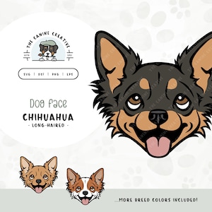 Long Haired Chihuahua Face SVG | Chiwawa Dog Head PNG Clipart| Printable Pet Illustration | DIY Gift for Dog Lover, Mom, or Dad