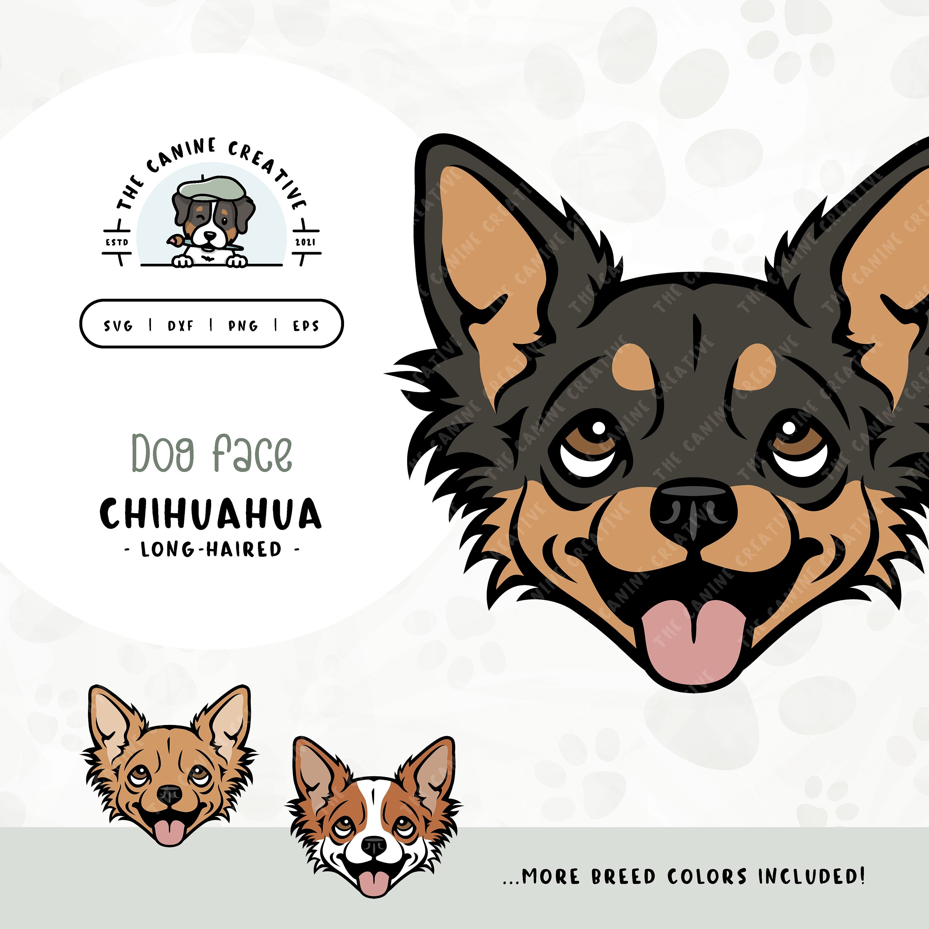 Long Haired Chihuahua Face SVG | Chiwawa Dog Head PNG Clipart| Printable Pet Illustration | DIY Gift for Dog Lover, Mom, or Dad