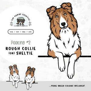 Peeking #2 Rough Collie SVG | Shetland Sheepdog Clipart PNG | Printable Pet Illustration | DIY Gift for Sheltie Dog Lover, Mama, or Dad