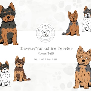 Yorkshire Terriers Clip Art, Yorkie SVG, Biewer Terrier PNG, Undocked Tail, Sitting Dog svg, Dog Illustration, Cricut Cut File, Layered SVG
