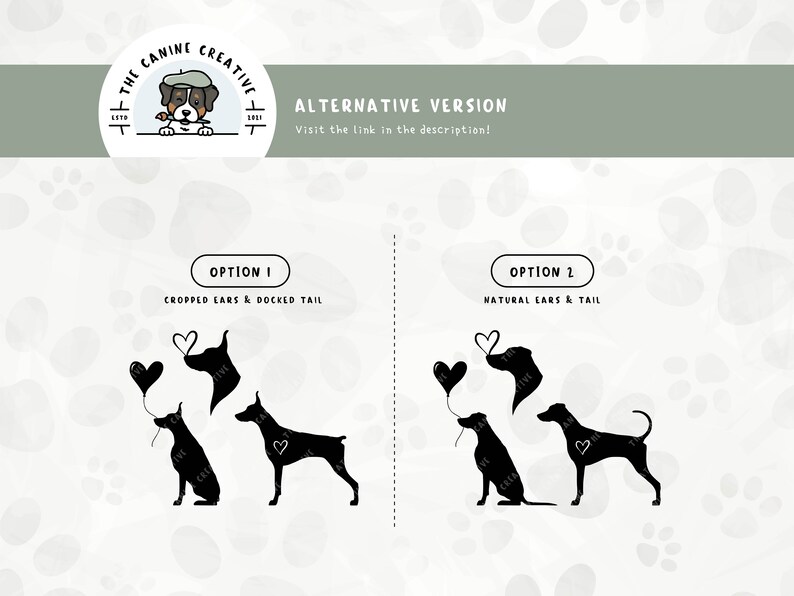 Alternative, cropped ear/docked tail and natural ear/undocked tail Doberman design bundle variations also available. Link in the description.