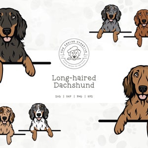 Long-haired Dachshund SVG, Dachshunds Clipart, Peeking Dog SVG #2, Doxie Printable, Sausage Dog PNG, Wiener Dog Art, Sublimation Design