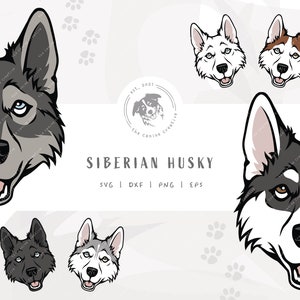 Siberian Husky SVG, Dog Face SVG, Husky SVG Layered, Printable Dog Clipart, Vector Dog Illustration Design, Cricut Cut File, Dog Sublimation