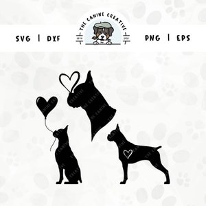 Boxer Dog with Cropped Ears SVG Bundle | Dog Heart Silhouette Clipart | DIY Gift for Boxer Mom, Valentines, Anniversary | Pet Gotcha Day PNG