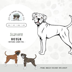 Standing Boxer Dog with Tail SVG | Cute Puppy Clipart PNG | Printable Pet Portrait Illustration | DIY Gift for Dog Lover, Mama, or Dad