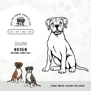 Sitting Boxer Dog with Tail SVG | Cute Puppy Clipart PNG | Printable Pet Illustration | DIY Gift for Dog Lover, Mama, or Dad
