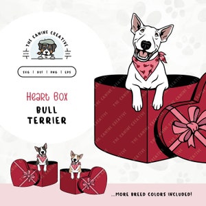 English Bull Terrier SVG | Peeking Dog in Heart Box Clipart | DIY Dog Mama, Valentines, or Anniversary Gift | Gotcha Day Pet Adoption PNG