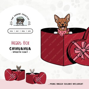 Smooth Coat Chihuahua SVG | Peeking Dog in Heart Box Clipart | DIY Chihuahua Mom, Valentines, or Anniversary Gift | Gotcha Day Pet Adoption