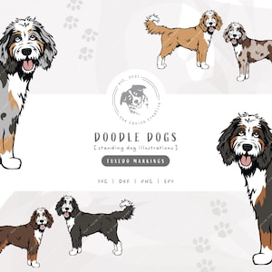 Tuxedo Doodle SVG, Standing Dog SVG, Bernedoodle SVG, Sheepadoodle Printable Art, Aussiedoodle png, Goldendoodle Clipart, Labradoodle Vector