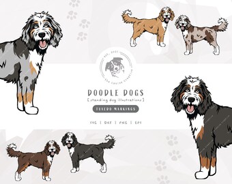 Tuxedo Doodle SVG, Standing Dog SVG, Bernedoodle SVG, Sheepadoodle Printable Art, Aussiedoodle png, Goldendoodle Clipart, Labradoodle Vector
