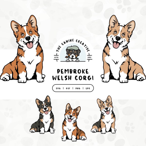 Corgi Dog SVG, Pembroke Welsh Corgi, Sitting Dog Clipart, Hand Drawn Dogs PNG, Dog Printable Art, Sublimation Design, Cricut Cut File