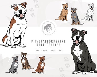Pit Bull SVG, Staffordshire Dog Clipart, Sitting Dog SVG, Pittie SVG, Pitty png, Staffie svg, Staffy Vector, Printable Dog Illustration