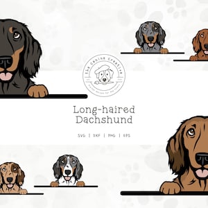 Long-haired Dachshund SVG, Dachshunds Clipart, Peeking Dog SVG #1, Doxie Printable, Sausage Dog PNG, Wiener Dog Art, Sublimation Design