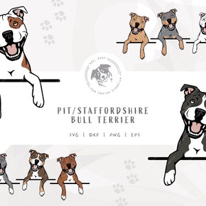 Pit Bull SVG, Staffordshire Dog PNG, Peeking Dog Design #2, Layered Pittie SVG, Pitty Cut File, Staffie Illustration, Staffy Vector Clipart