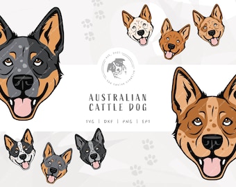 Heeler SVG, Dog Face Design, Australian Cattle Dog Clip Art, Blue Heeler Illustration PNG, Red Heeler Vector Design, Printable Dog Art