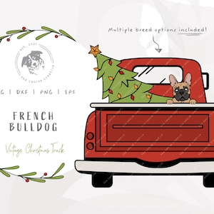 Frenchie Christmas SVG, French Bull Dog SVG, Red Vintage Truck png, Christmas Tree Clipart, Dog Christmas SVG, French Bulldog Printable Art
